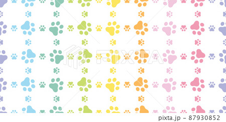 dog paw seamless pattern cat footprint rainbow color french bulldog icon vector puppy kitten cartoon doodle isolated repeat wallpaper tile background illustration design clip art 87930852