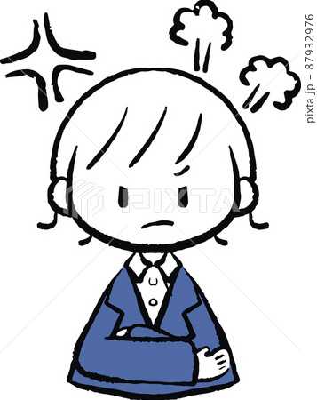 何かにプンプンと怒るスーツ姿の女性のイラストのイラスト素材