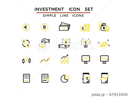 シンプルで可愛い投資ラインアイコンセットのイラスト素材