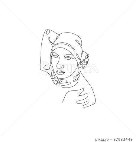 Female face single line drawing. Portrait of young beautiful girl 87933448