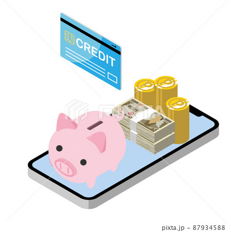 スマホ決済　ポイントが貯まるイメージ　一万円札の札束 87934588