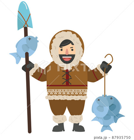 Eskimo man Cartoon  Fisherman vector 87935750