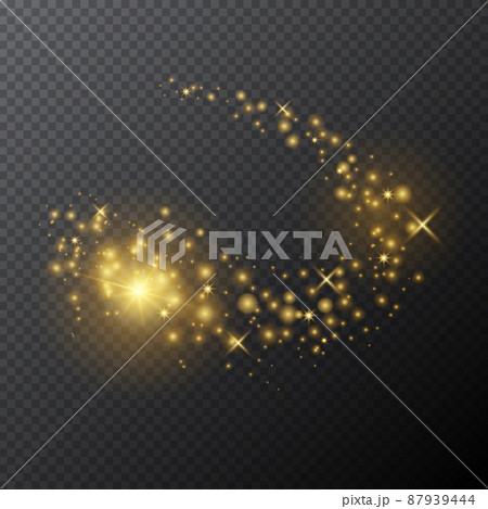 Vector golden magic wand with glow light effect on transparent background. 87939444