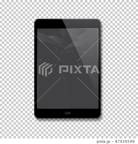 Broken tablet isolated on transparent background. Vector realistic illustration. 87939599