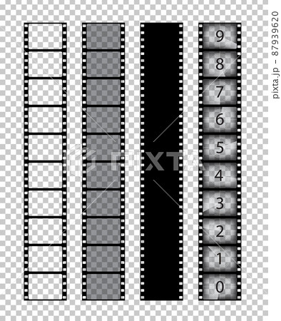 Vector isolated film strips on transparent background. Vector isolated film strips on transparent background. 87939620