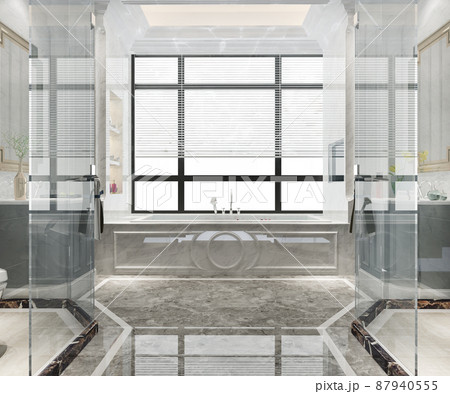 3d rendering modern bathroom with luxury tile decor 3d rendering modern bathroom with luxury tile decor 87940555