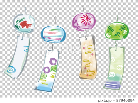 風鈴4種の手描き和風イラスト 87940894