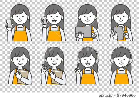 女性 エプロン 人物 イラスト ベクター AI 素材 87940960