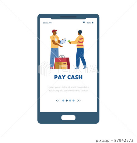 Paying cash onboarding page with courier receives money, vector illustration. Paying cash onboarding page with courier receives money, vector illustration. 87942572