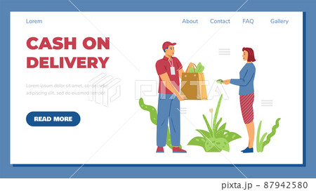 Cash on delivery website with customer and courier flat vector illustration. Cash on delivery website with customer and courier flat vector illustration. 87942580
