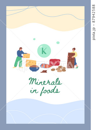 Banner or poster layout of mineral food sources, flat vector illustration. 87942588