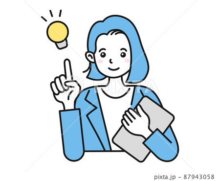 ひらめき/提案をする女性　シンプルな人物イラスト　ビジネスパーソン 87943058