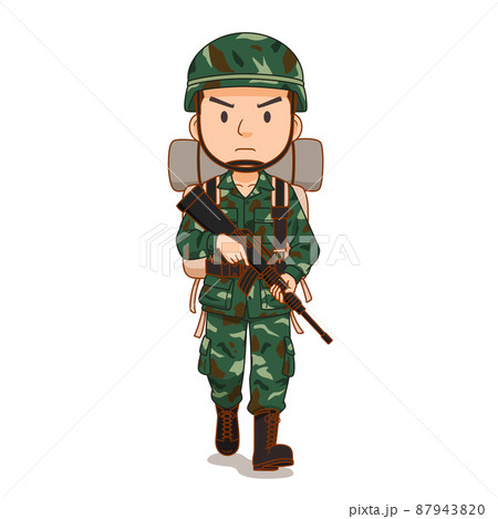 Cartoon character of soldier holding a gun. Cartoon character of soldier holding a gun. 87943820