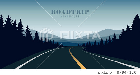 straight road in the forest on blue mountain landscape 87944120