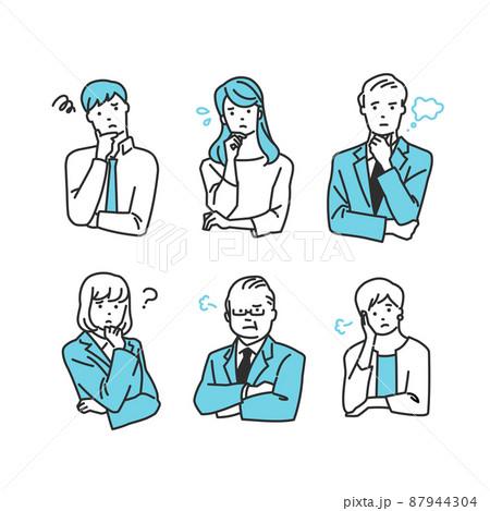 様々な年代の困っているビジネスパーソンの上半身セット 87944304
