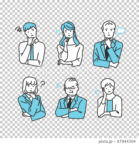 様々な年代の困っているビジネスパーソンの上半身セット 87944304