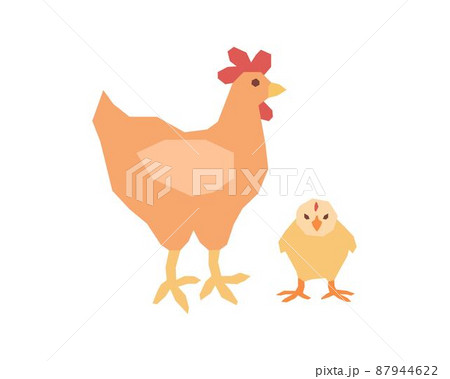 Cute red mama chicken with yellow chick. Vector illustration in flat style. Cute red mama chicken with yellow chick. Vector illustration in flat style. 87944622