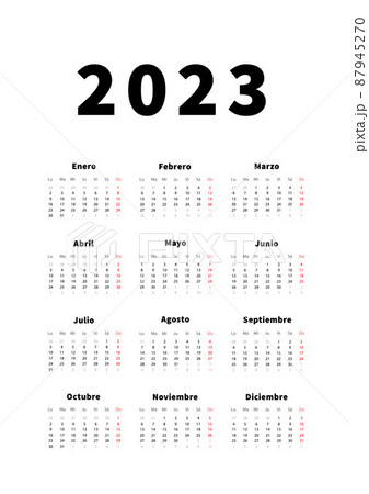 2023 year simple vertical calendar in spanish language, typographic calendar isolated on white 2023 year simple vertical calendar in spanish language, typographic calendar isolated on white 87945270