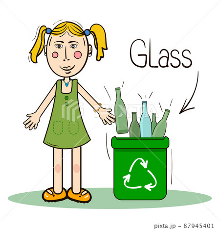 Sorting children's garbage. Container for paper waste. Ecology concept vector illustration Sorting children's garbage. Container for paper waste. Ecology concept vector illustration 87945401