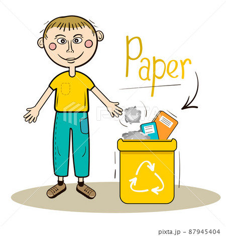 Children sort garbage for recycling. Vector illustration Nature conservation, ecology, safe environmental protection, healthy recycling, processes, vector cartoon characters.  87945404