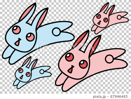 並んで走る可愛いうさぎの親子のイラスト素材