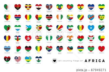 アフリカ すべての国の国旗 アイコンのセット[ハート]