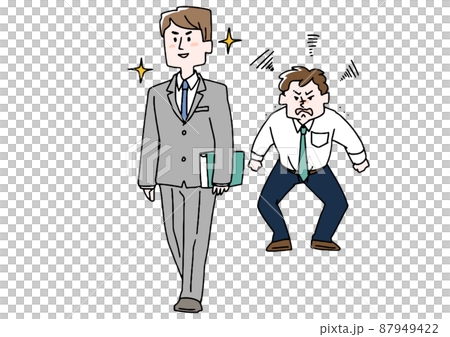 人を妬んでいる男性　コミカルな手書きの人物　ベクター、線画にシンプルな色つけ　 87949422