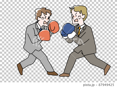 商人(男)用拳擊手手套打架 可笑的手寫人物矢量,線條畫上的簡單顏色 商人(男)用拳擊手手套打架 可笑的手寫人物矢量,線條畫上的簡單顏色 87949425