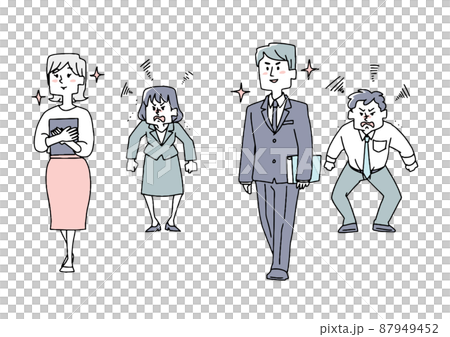 人を妬んでいる人々のセット　コミカルな手書きの人物　ベクター、線画にシンプルな色つけ　 87949452