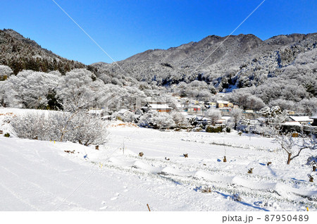 丹沢の麓の村の雪景色 87950489