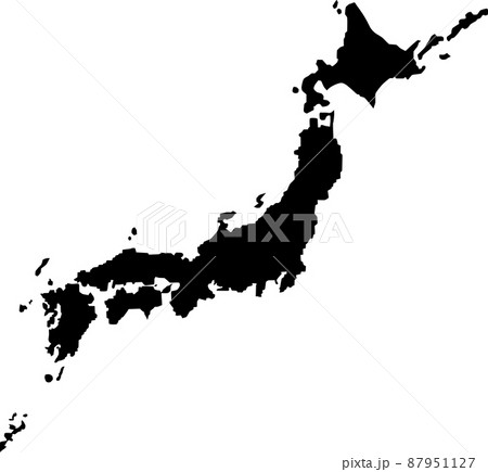 黒色のシンプルな日本地図のシルエットのイラスト素材