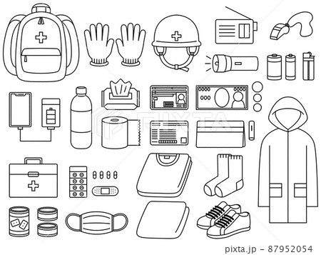防災グッズ/線画・セット 防災グッズ/線画・セット 87952054