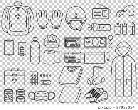 防災グッズ/線画・セット 防災グッズ/線画・セット 87952054