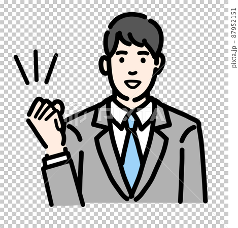 Bust up of a young man in a suit who makes a guts pose with a smile 87952151