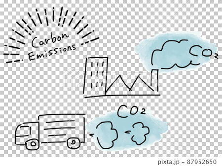 CO2を排出するトラックと工場のシンプル線画イラスト CO2を排出するトラックと工場のシンプル線画イラスト 87952650