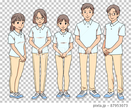同じ色の制服を着て並ぶ介護関係の仕事の職員のイラスト 87953073