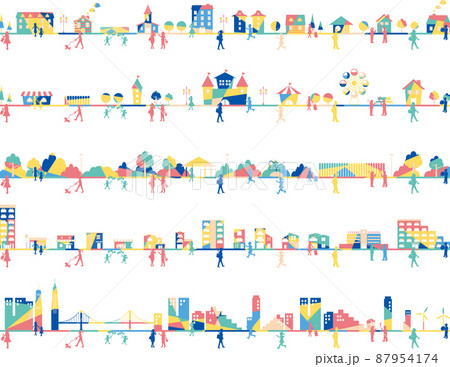 幾何学模様　街並み 　人物　セット 87954174