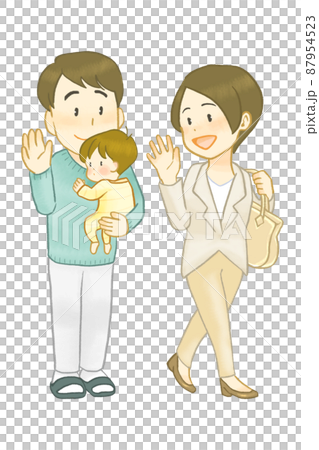 一個孩子被一個男人抱著一個送去上班的女人 一個孩子被一個男人抱著一個送去上班的女人 87954523