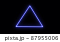 Empty blue triangle frame with electric power border glowing, burning flame sign. Blank triangle fire with electric power around frame lights. The best stock photo image blue electric power 87955006