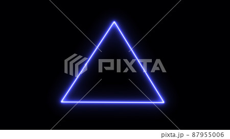 Empty blue triangle frame with electric power border glowing, burning flame sign. Blank triangle fire with electric power around frame lights. The best stock photo image blue electric power 87955006
