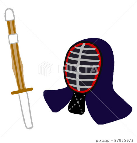 剣道の竹刀と面のイラスト素材