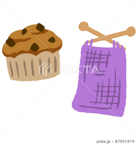 マフィンと編み物のイラスト素材
