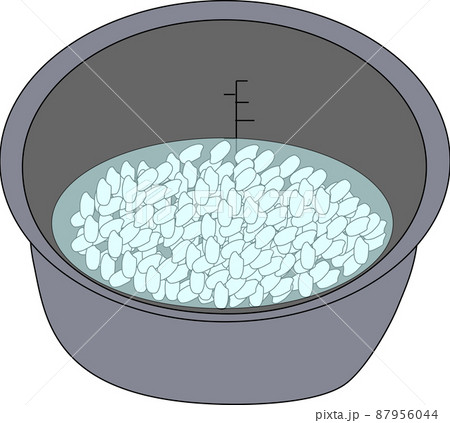 お米を水に浸ける炊飯釜のイラストのイラスト素材