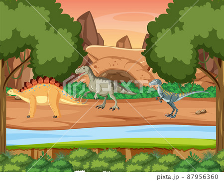 Dinosaur in prehistoric forest scene 87956360