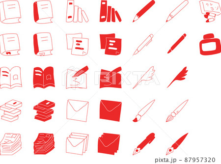 【細線】ちょっと手書き風の紙とペンのアイコン 87957320