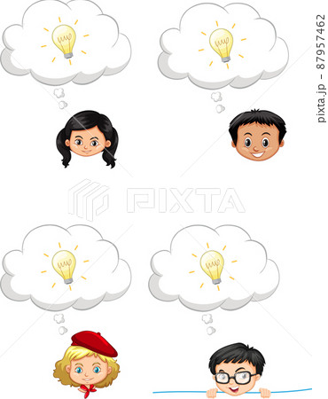 A Set of kids head thinking on white background A Set of kids head thinking on white background 87957462