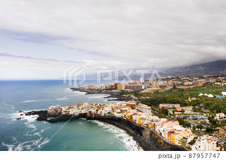 Top view of the town of Punta Brava near the town of Puerto de la Cruz on the island of Tenerife, Canary Islands, Atlantic Ocean, Spain 87957747