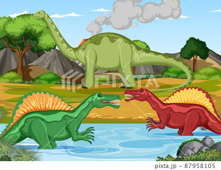 Dinosaur in prehistoric forest scene 87958105