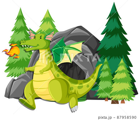 Green dragon in front of cave Green dragon in front of cave 87958590