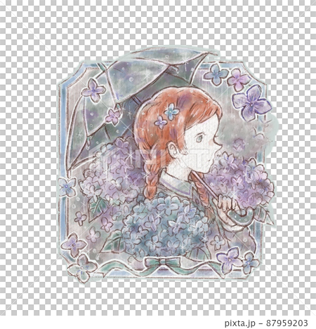 Rainy day hydrangea and girl 87959203